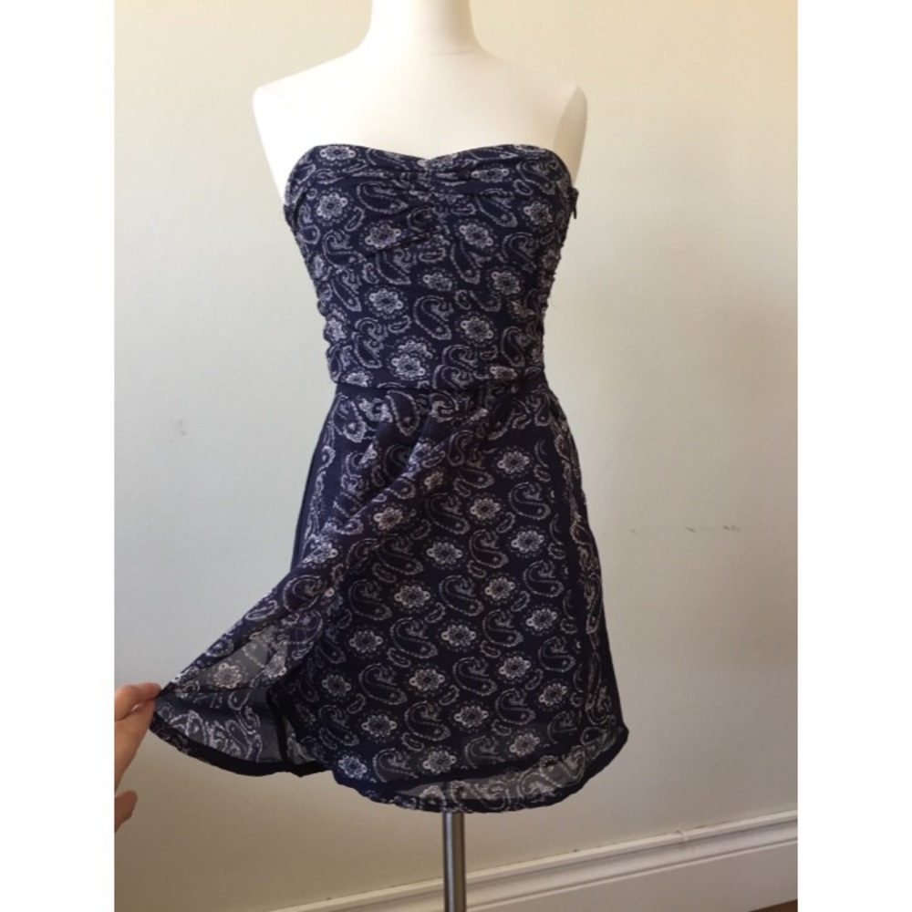 Mango strapless smocked draped chiffon mini dress